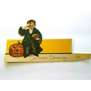 Halloween Diecut Place Card Wizard Boy Magic Bowl JOL Nash Series 1341 Vintage